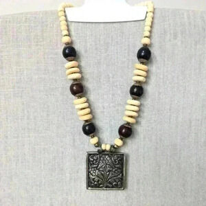 Banana Republic Cream Tribal Ethnic Chunky Black  Brown Beaded Necklace - New